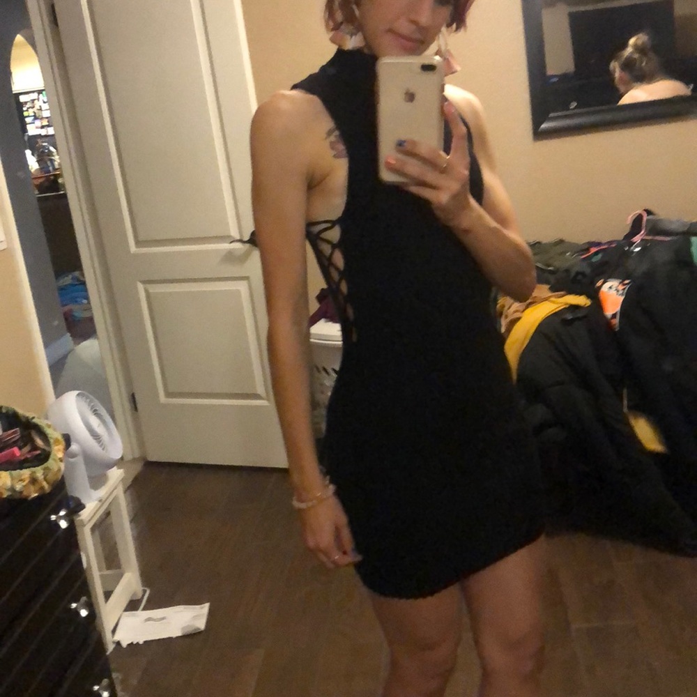 Hick Neck Black Ribbed Dress